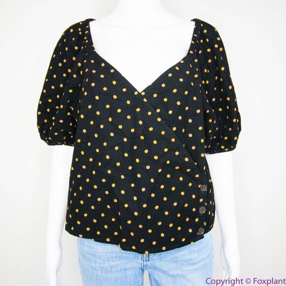 NEW Madewell Corduroy Puff-Sleeve Wrap Top in Oval Dot, S - Picture 4 of 16